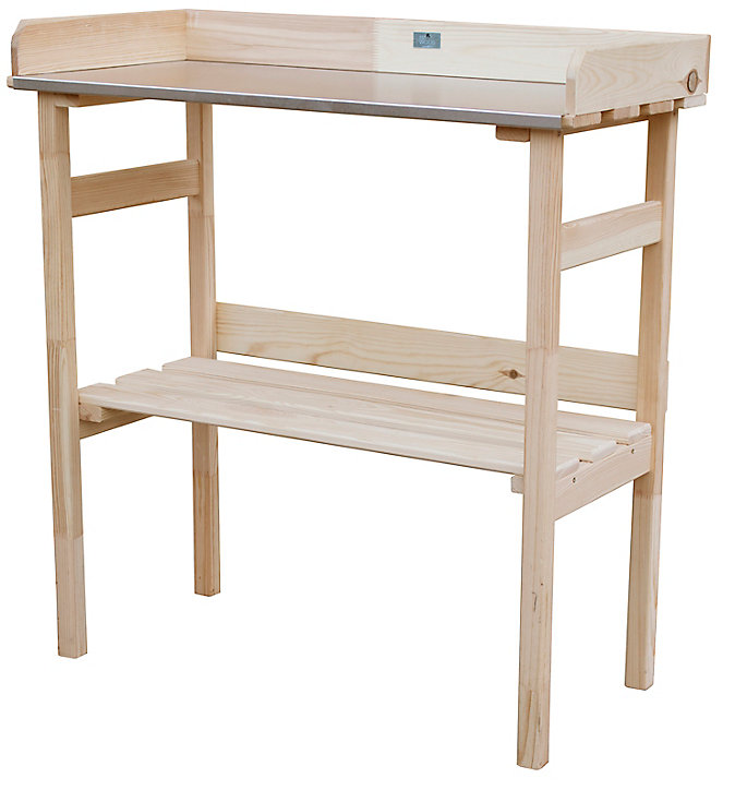 Table de rempotage en bois avec plateau en zinc