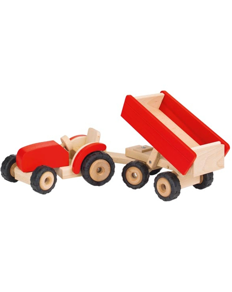 Holzfahrzeug TRAKTOR mit Anhänger in rot