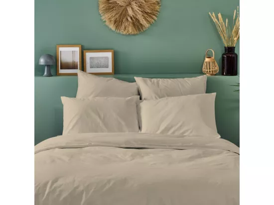 Parure de lit unie 100% Percale de coton - Lin - 140x200cm