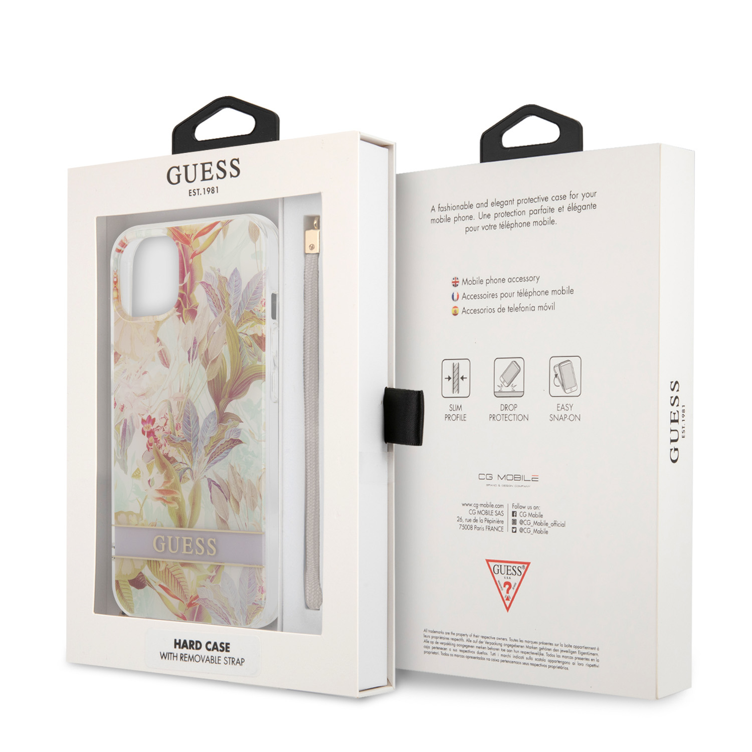 iPhone 13 Hardcase Hülle Flower Strap (GUHCP13MHFLSU) - Lila / Transparent