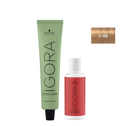 Schwarzkopf Igora Zero AMM 7-55 Louro Médio Dourado 60ml   Oxidante 20V