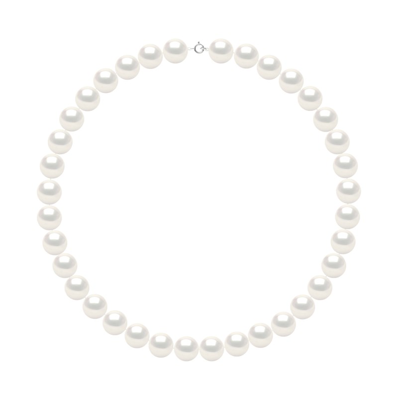Collier - Rang Véritables Perles de Culture d'Eau Douce Rondes 12-13 mm - Blanc Naturel - Or Blanc