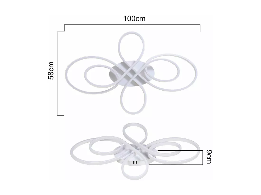 NETTLIFE Plafonnier LED Dimmable Grand 100cm 90W Moderne Blanc avec Télécommande Design