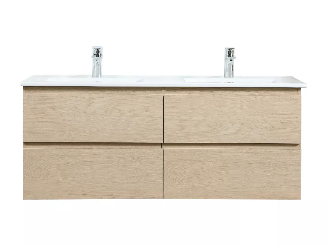 Meuble double vasque décor chêne 120cm + plan double vasque
