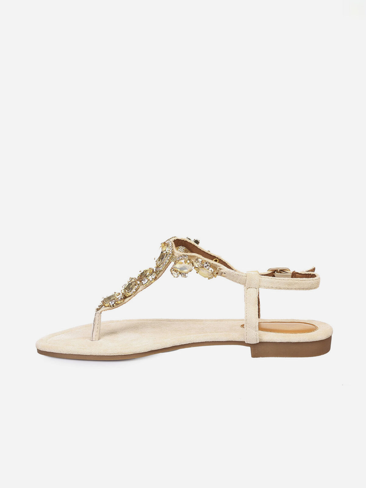 Nu-pieds en suédine et bijoux- Beige