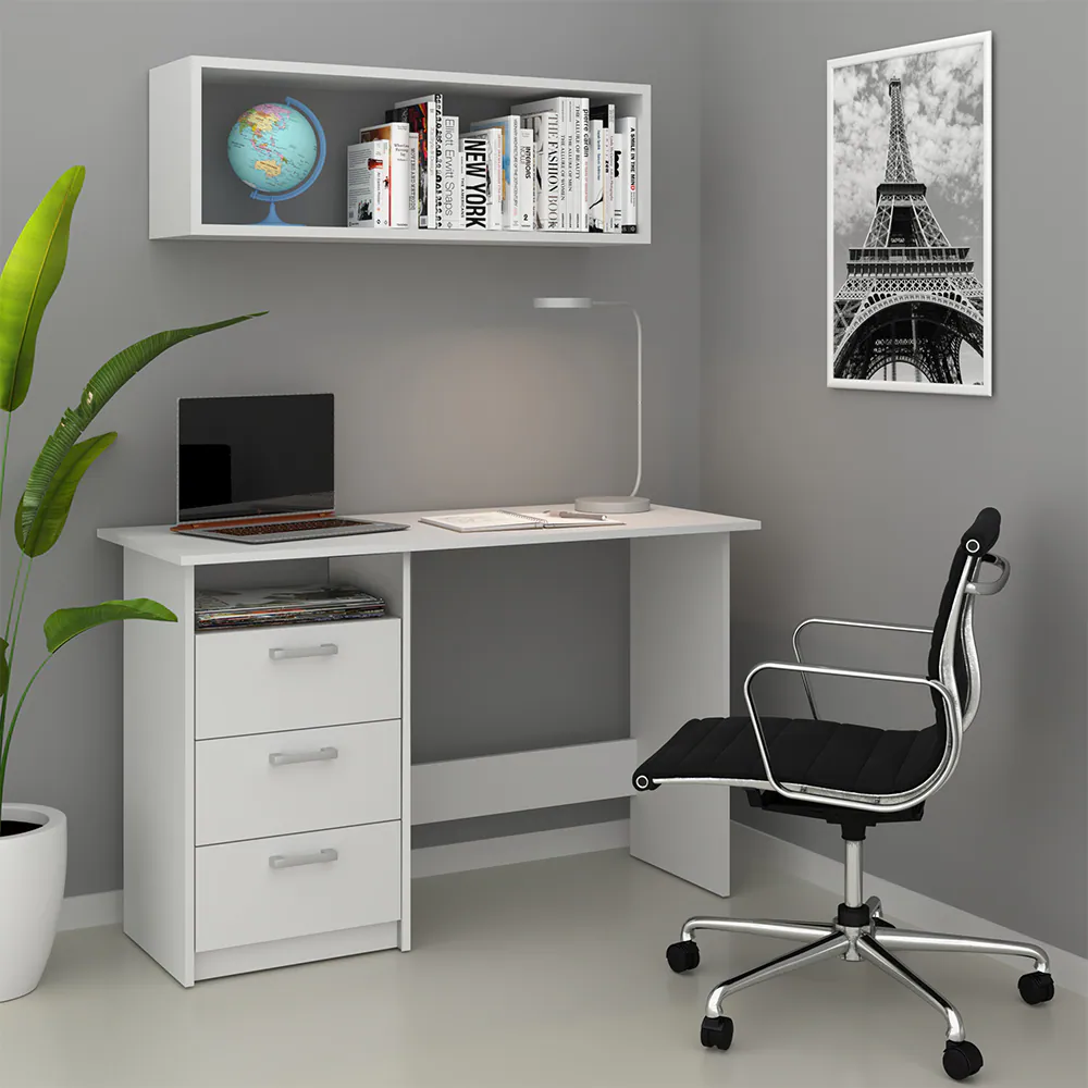 VICCO Schreibtisch MEIKO Weiß Arbeitstisch Bürotisch Regal PC Tisch Schubladen