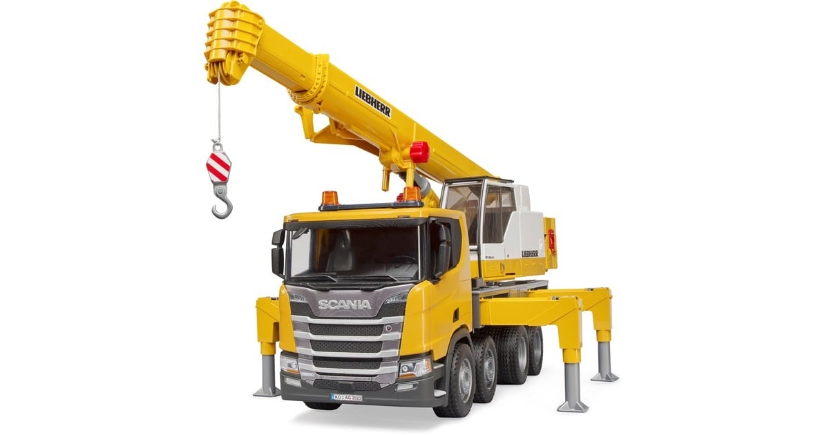 bruderScania Super 560R vrachtwagen met Liebherr hijskraan en licht en geluid Modelvoertuig  (03571)