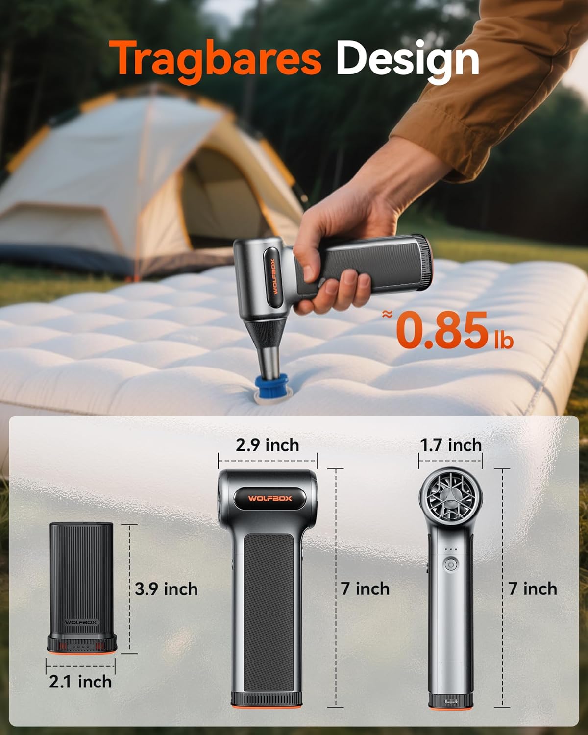 WOLFBOX MF200 Elektrisches Staubgebläse mit Akku, 3-stufiges Hochleistungs-Gebläse, langlebiger Air Duster mit 4 Düsen für PC, Auto, Haus und Outdoor