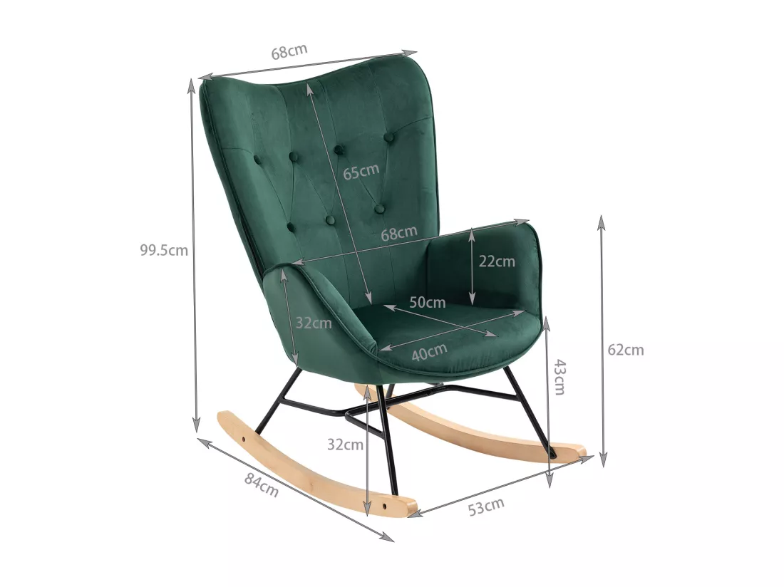 MEUBLES COSY Fauteuil à Bascule Allaitement Rocking Chair Scandinave Chaise Loisir Revêtement en Velours avec Pieds en Bois Massif pour Salon, Chambre, Le Balcon, Vert