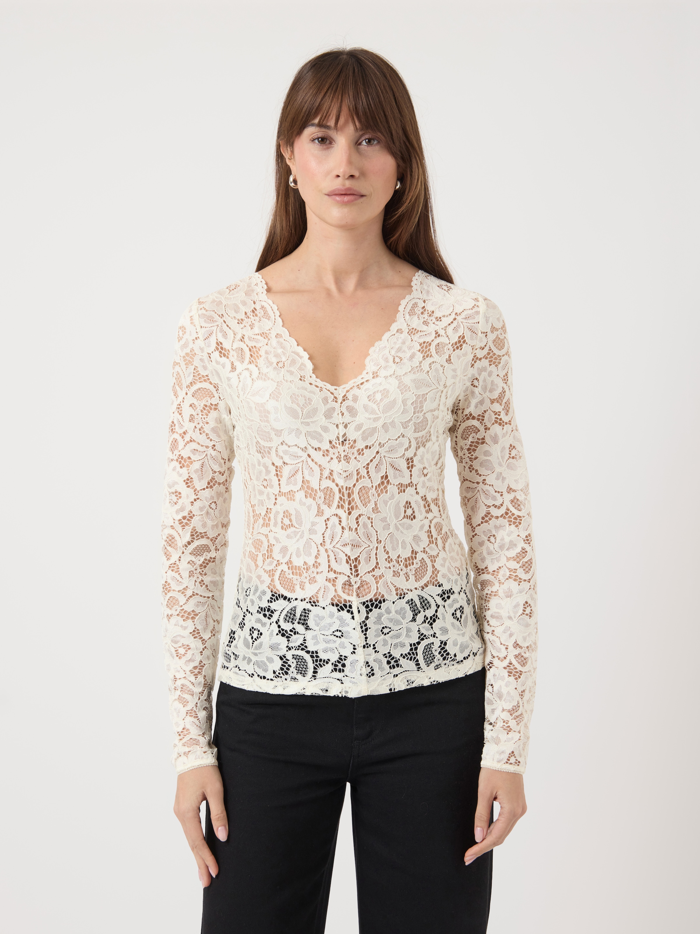 Y.A.S Spitzenshirt »YASLACEY LS V-NECK LACE TOP S. NOOS«