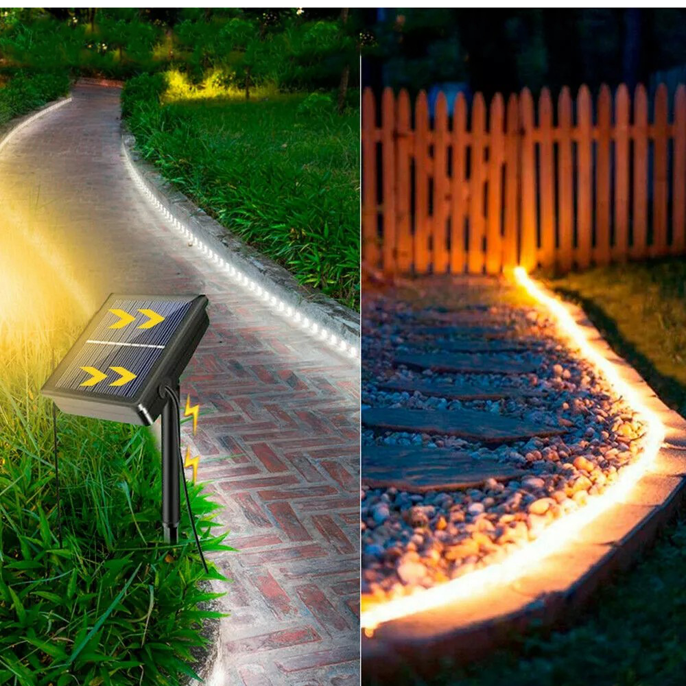 (5m) 600 LED's Solar Lichterkette Outdoor USB Leuchtstreifen Dimmbare Wegbeleuchtung Lichter Band mit 8 Modi inkl. Fernbedienung (IP65) - Warmweiss