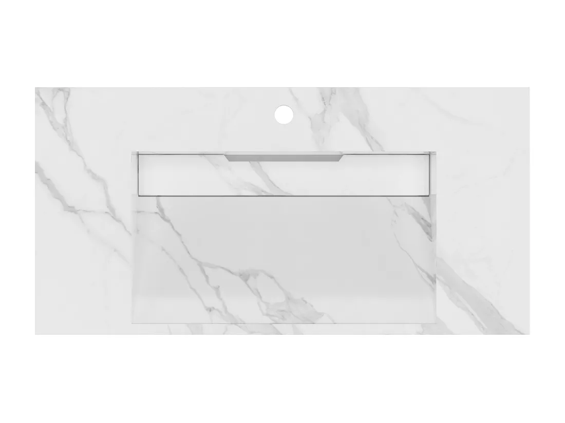Vasque suspendue en solid surface effet marbre blanc - TAKOTNA - L90.2 x l45.2 x H8 cm