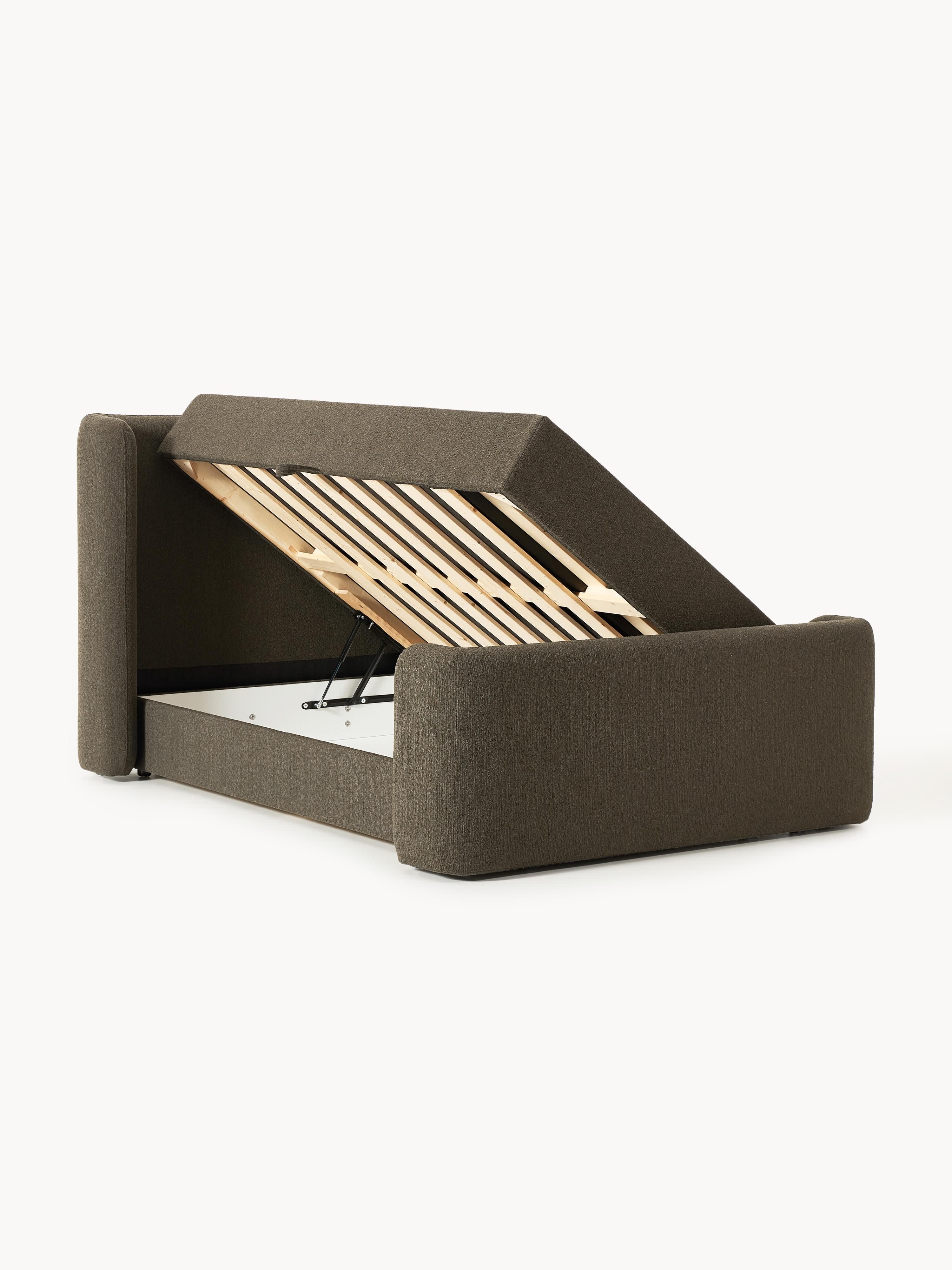 Bouclé boxspring bed Perla met opbergruimte