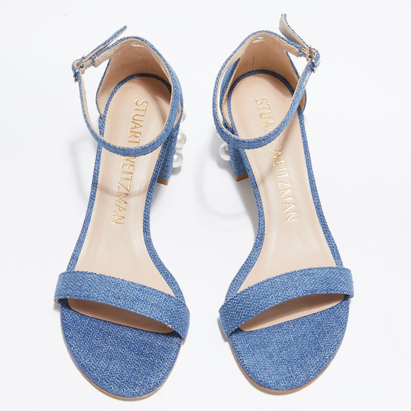 Stuart Weitzman Sandales en Denim Simple Pearls bleues - Talon 6,5 cm