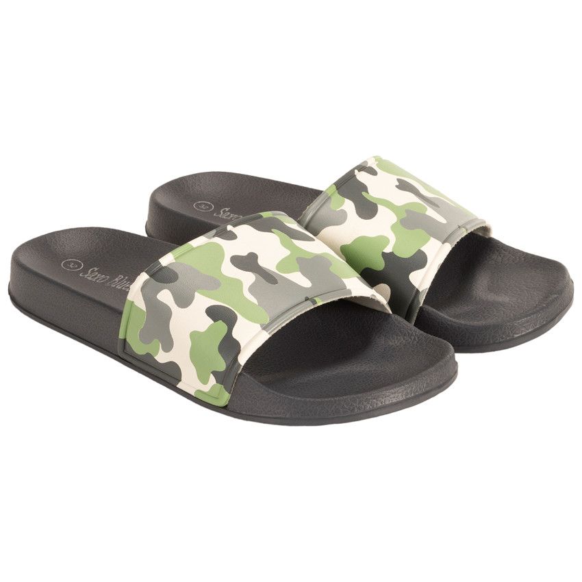 Mules à bride imprimée camouflage pour garçon avec lanière selon l'âge - Gris foncé