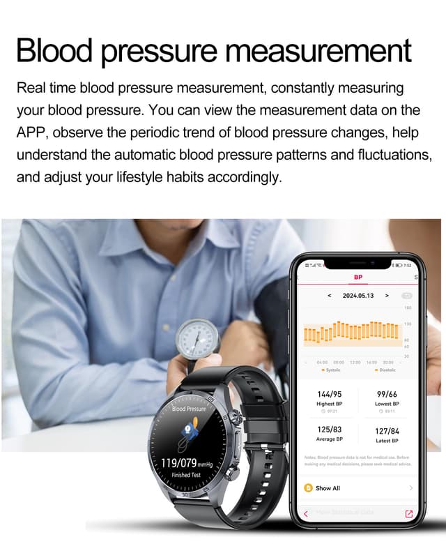 Smartwatch med avanceret sundhedsovervågning Sort