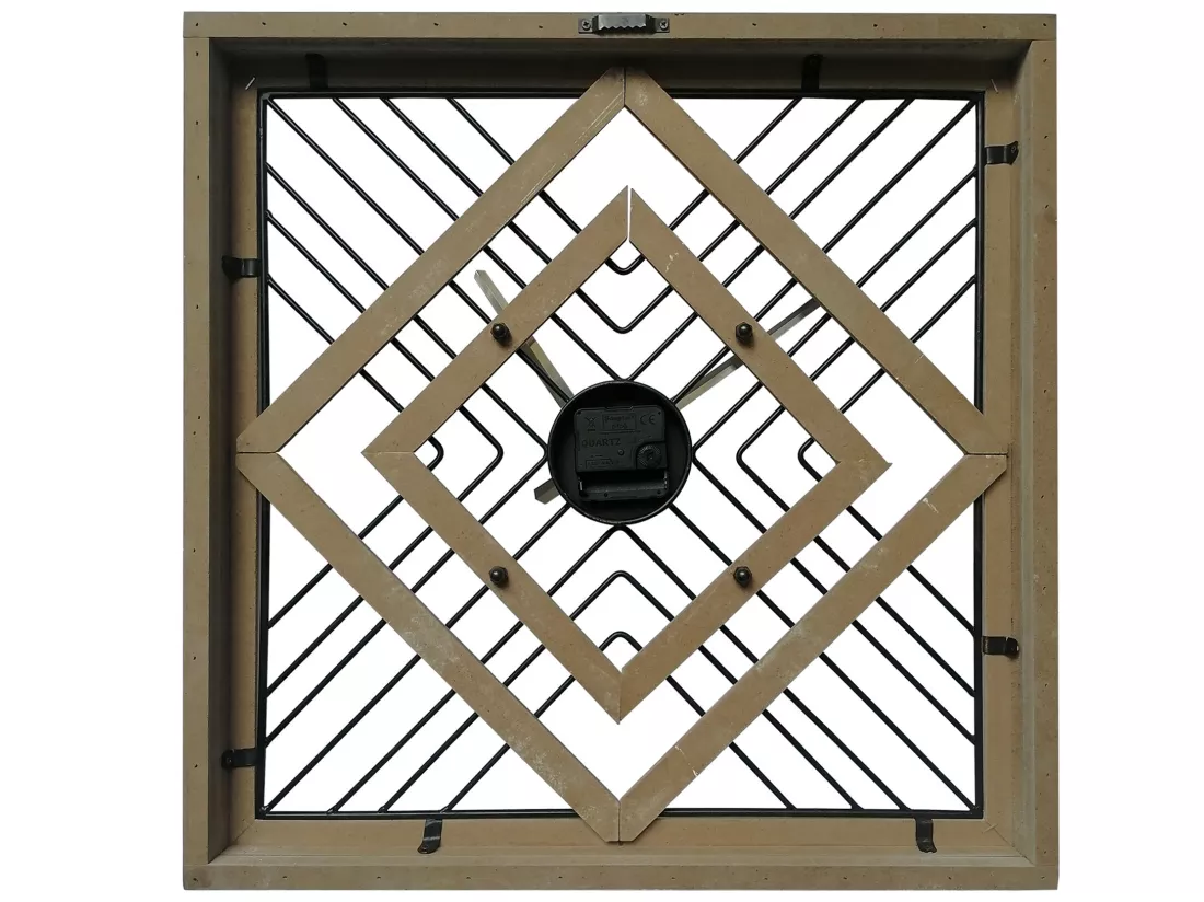 Horloge Murale Carrée en Métal Mdf Noir Brun Style Moderne