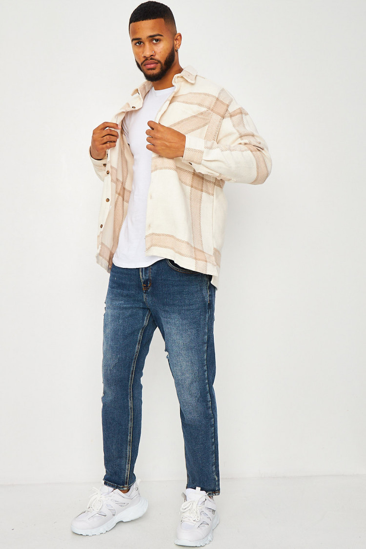 Chemise épaisse beige à carreaux