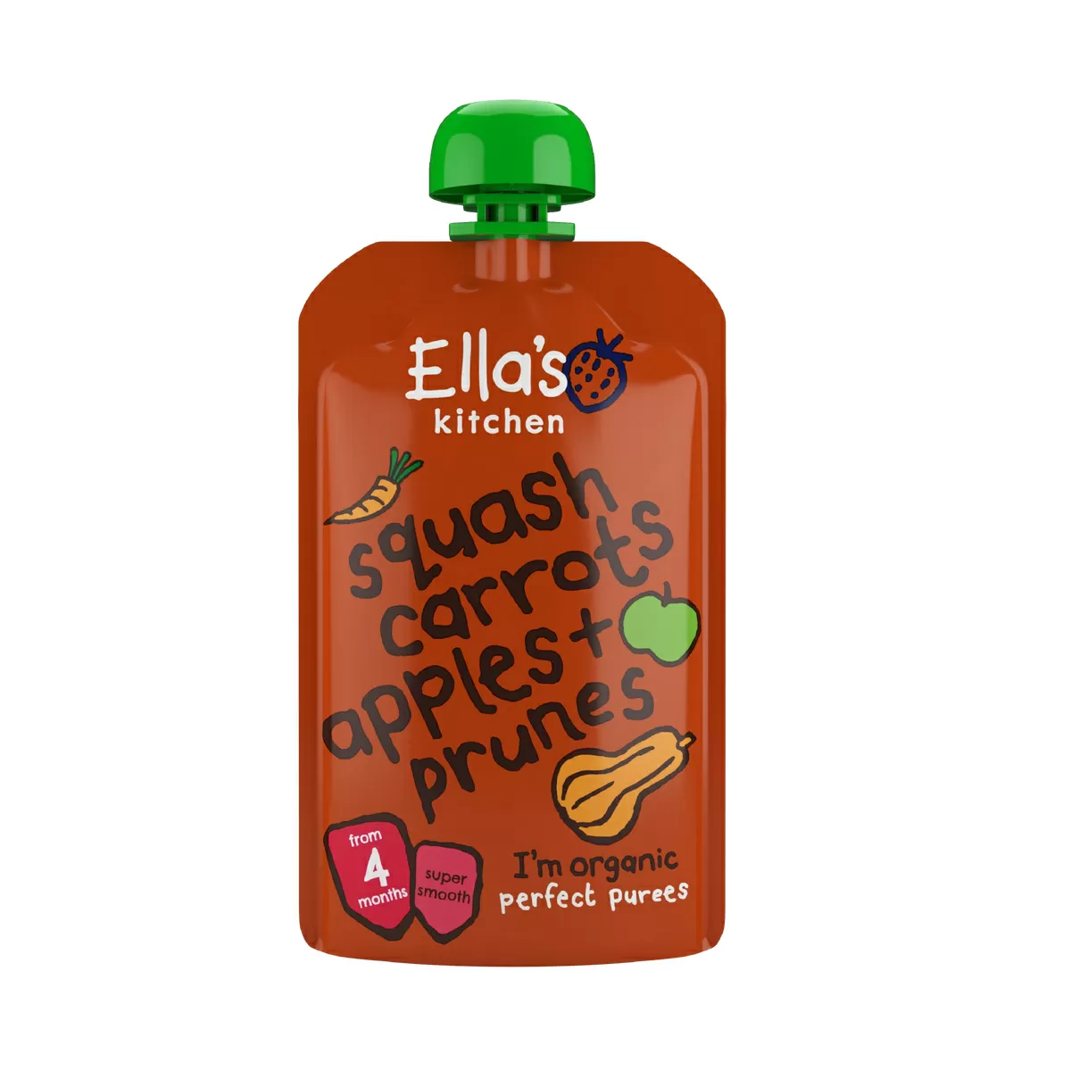 Ella's Kitchen Squash, Gulerod, Æble og svesker 4 mdr. Ø - 120 g.