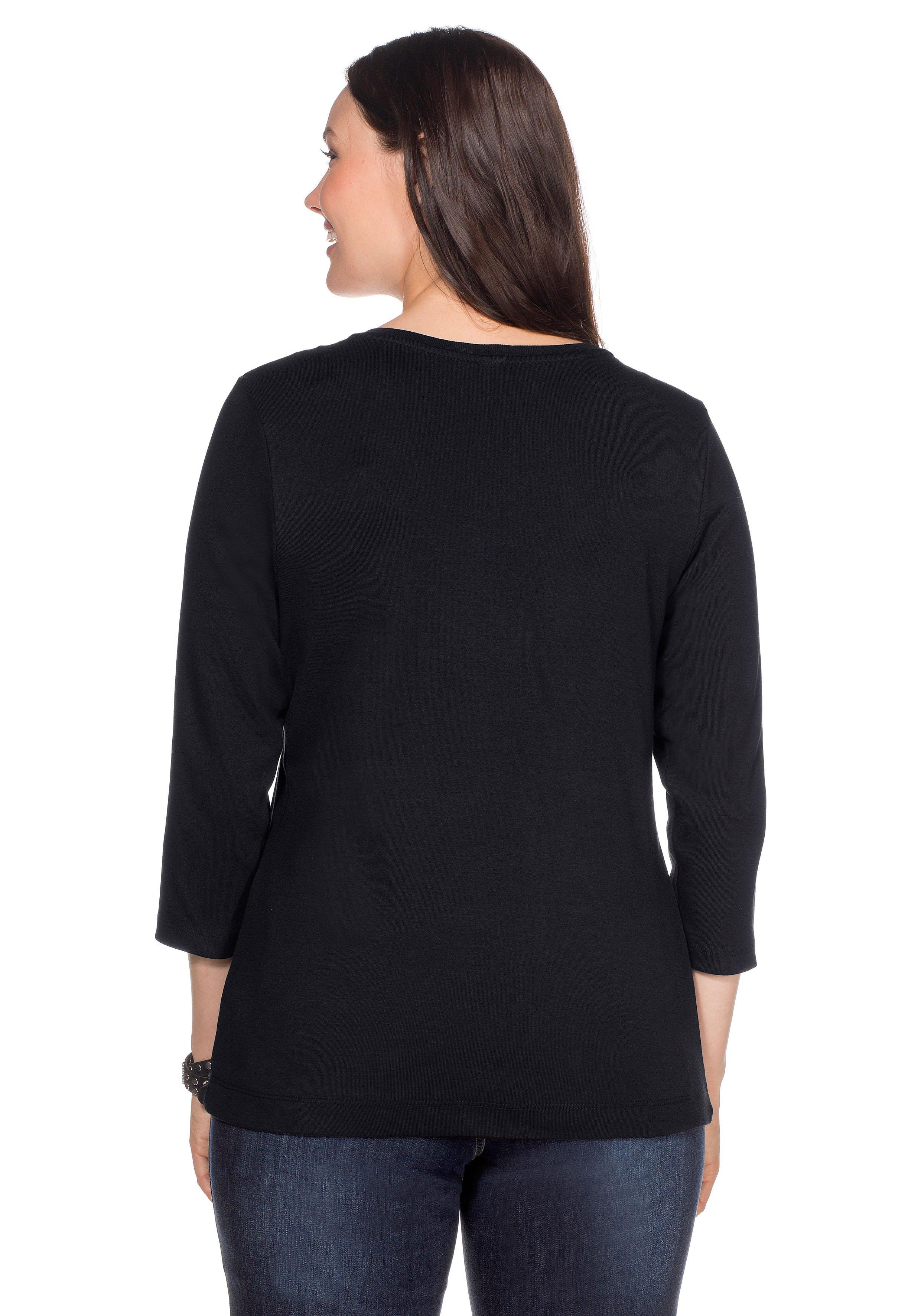 Shirt mit 3/4-Arm und V-Ausschnitt, in Rippqualität