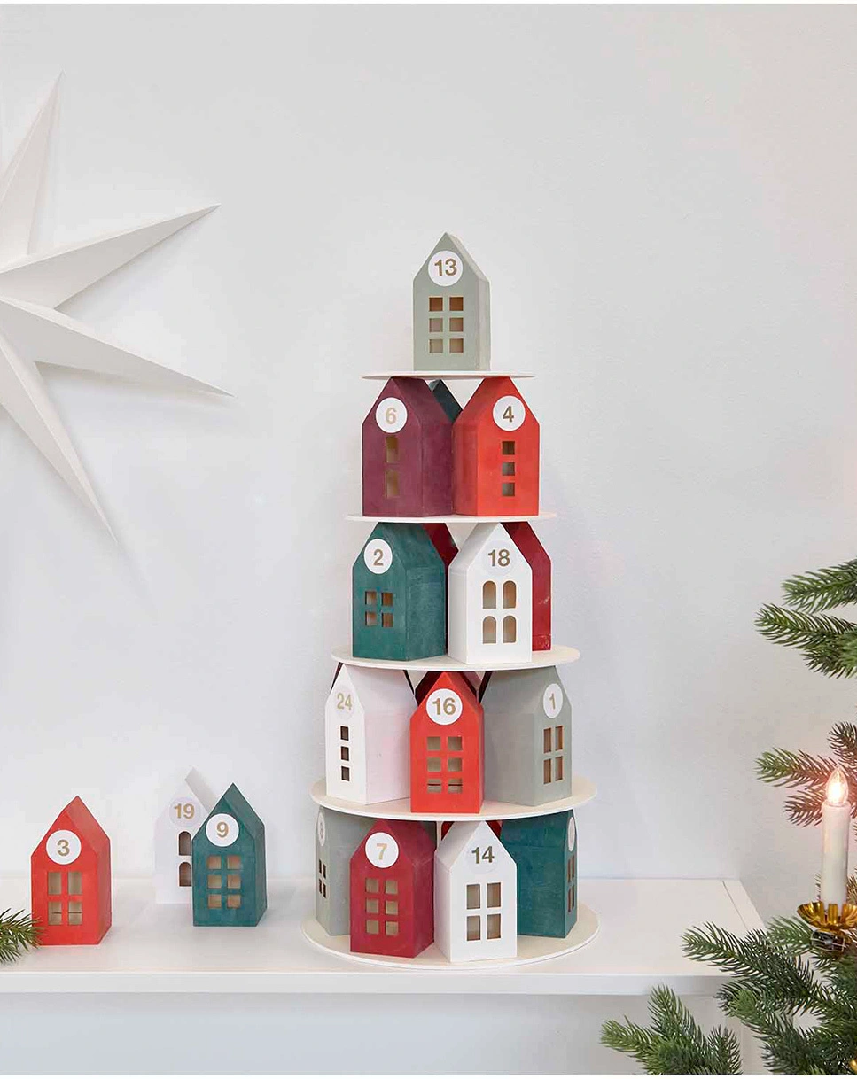 Adventskalender HOLZ-HAUS-PYRAMIDE 29-teilig