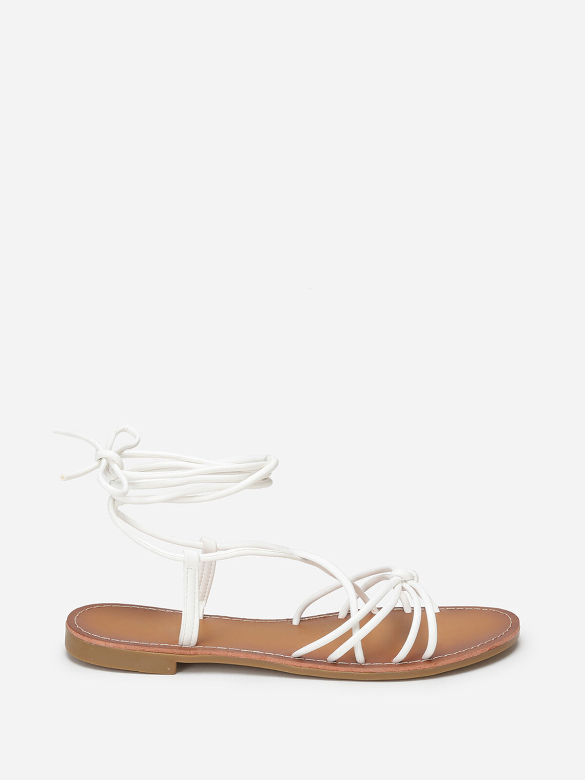 Sandales plates en simili à lacets- Blanc