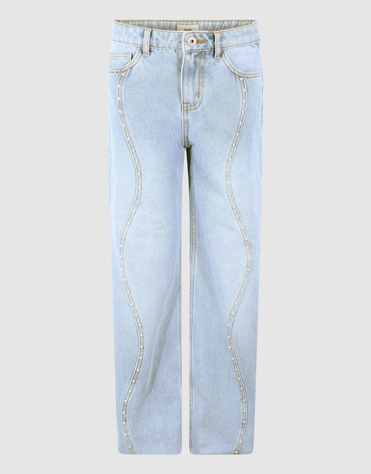 Ultra Wide Leg Fit Wavy Parel Jeans Bleached