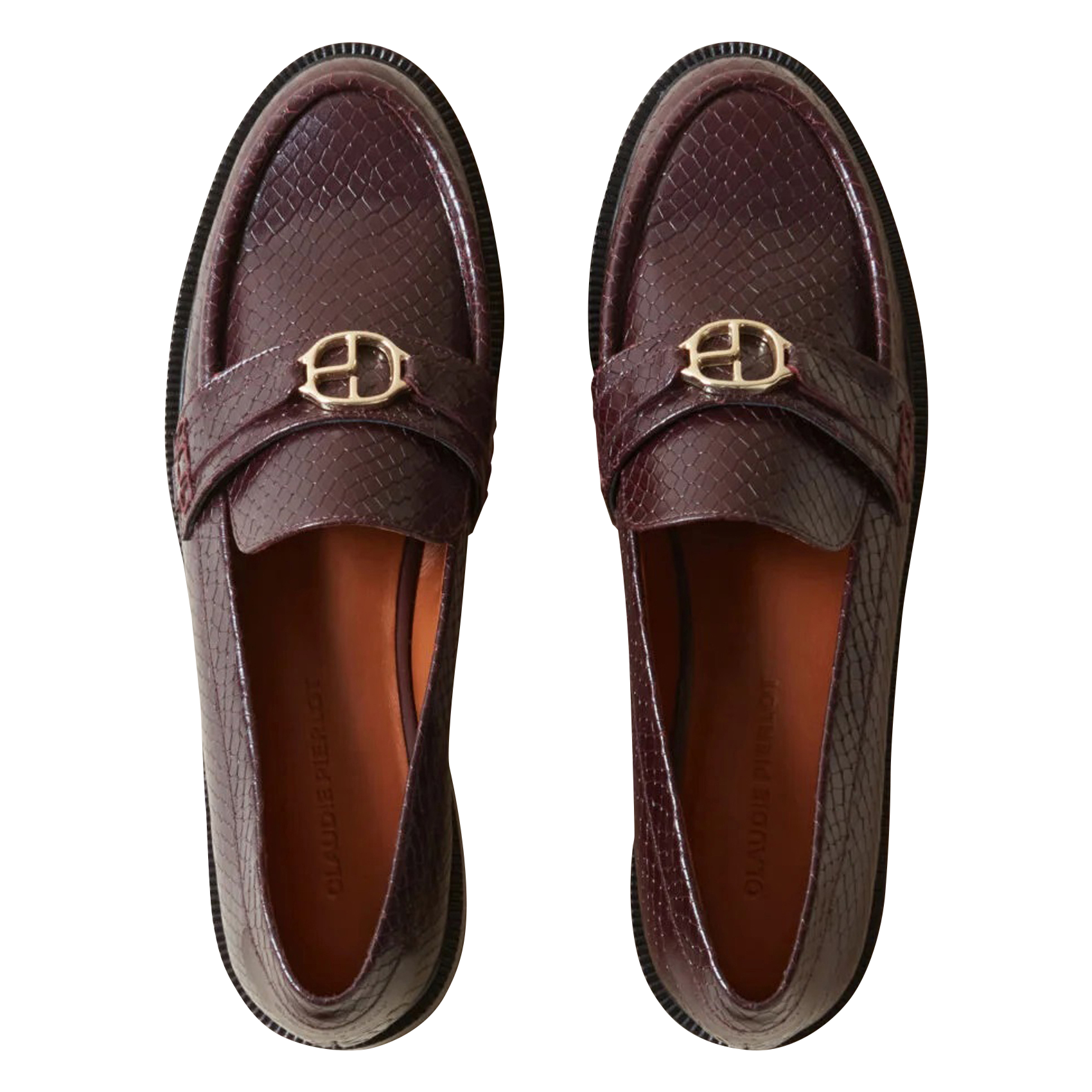 Mocassins en cuir embossé python | Rouge