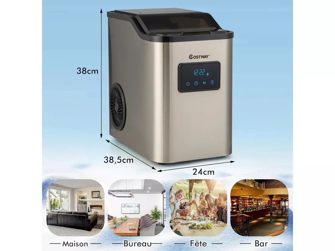 Machine à Glaçons Nugget Ice 24kg en 24h, Recharge d'Eau 2 Façons, Panneau de Contrôle Tactile LED, Fonction d'Auto-nettoyage 10 Minutes, Acier Inoxydable