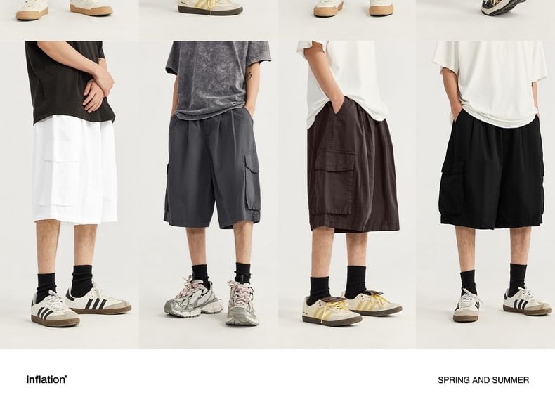 Newin - Unisex gewassen baggy cargo shorts in 8 kleuren (XS-XL)