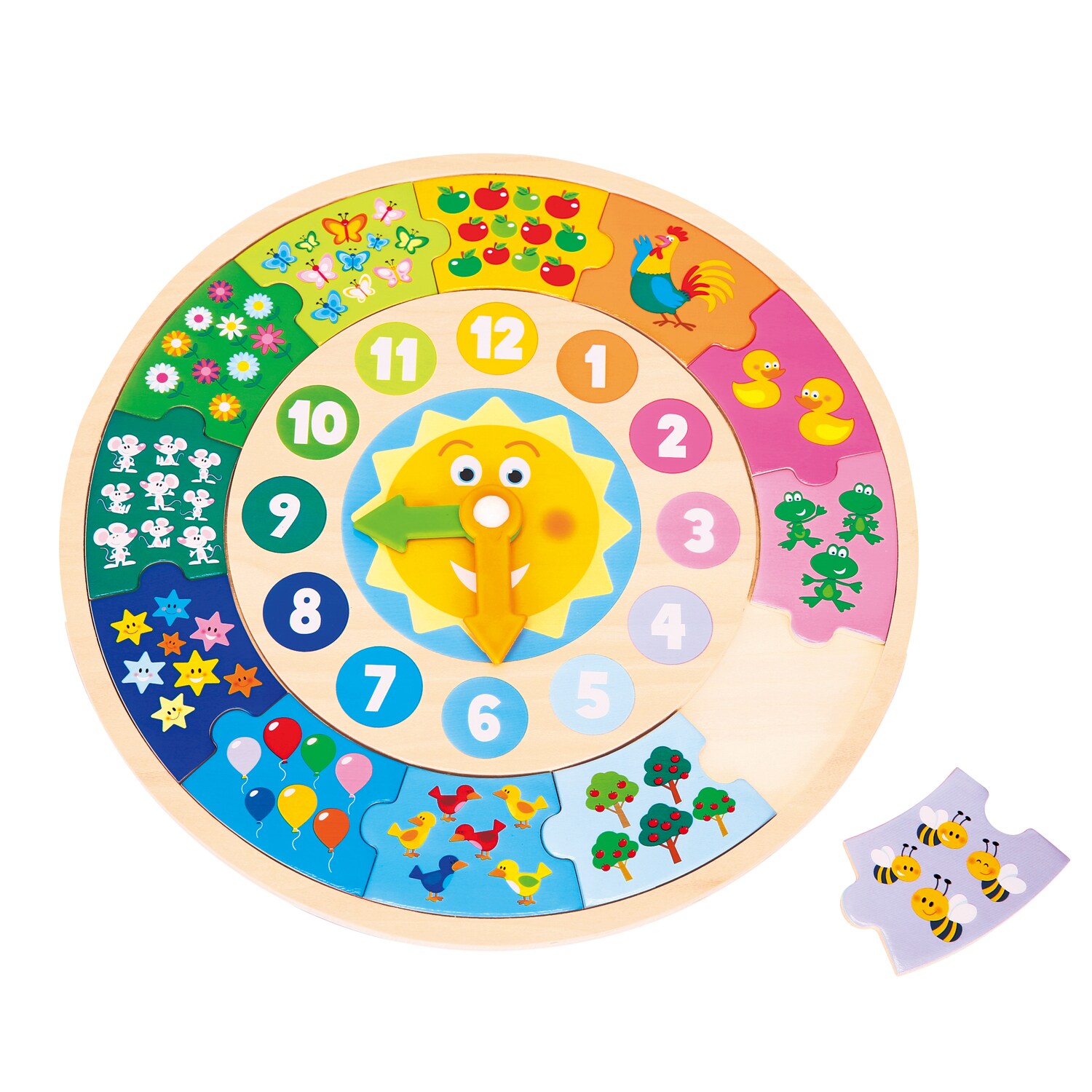 Lernspieluhr als Puzzle mitSonne Lernspielzeug für Kinder aus Holz