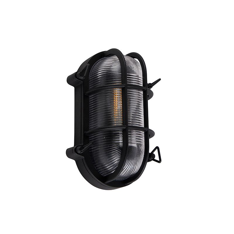 Industriële wand- en plafondlamp zwart ovaal IP44 - Noutica