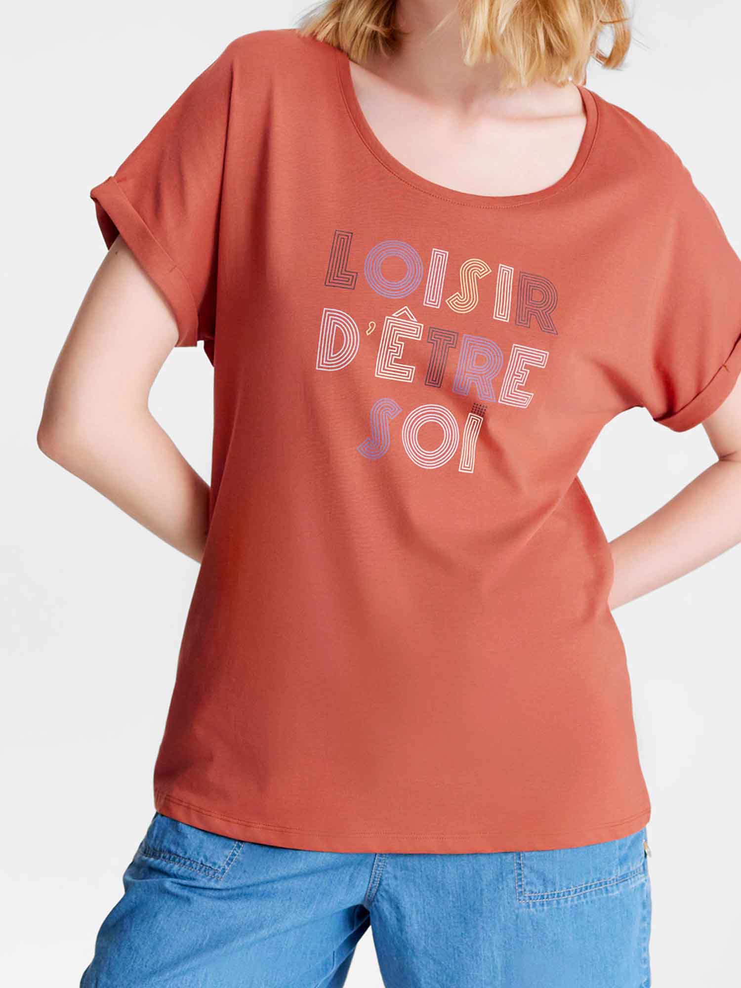 Tee-Shirt Femme Print Coton Biologique Marron