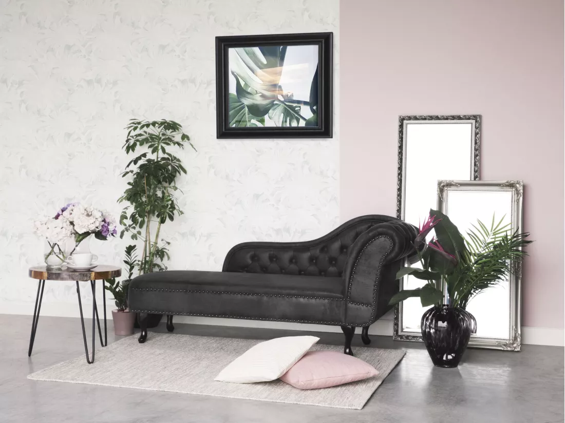 Méridienne Chesterfield grise côté droit NIMES