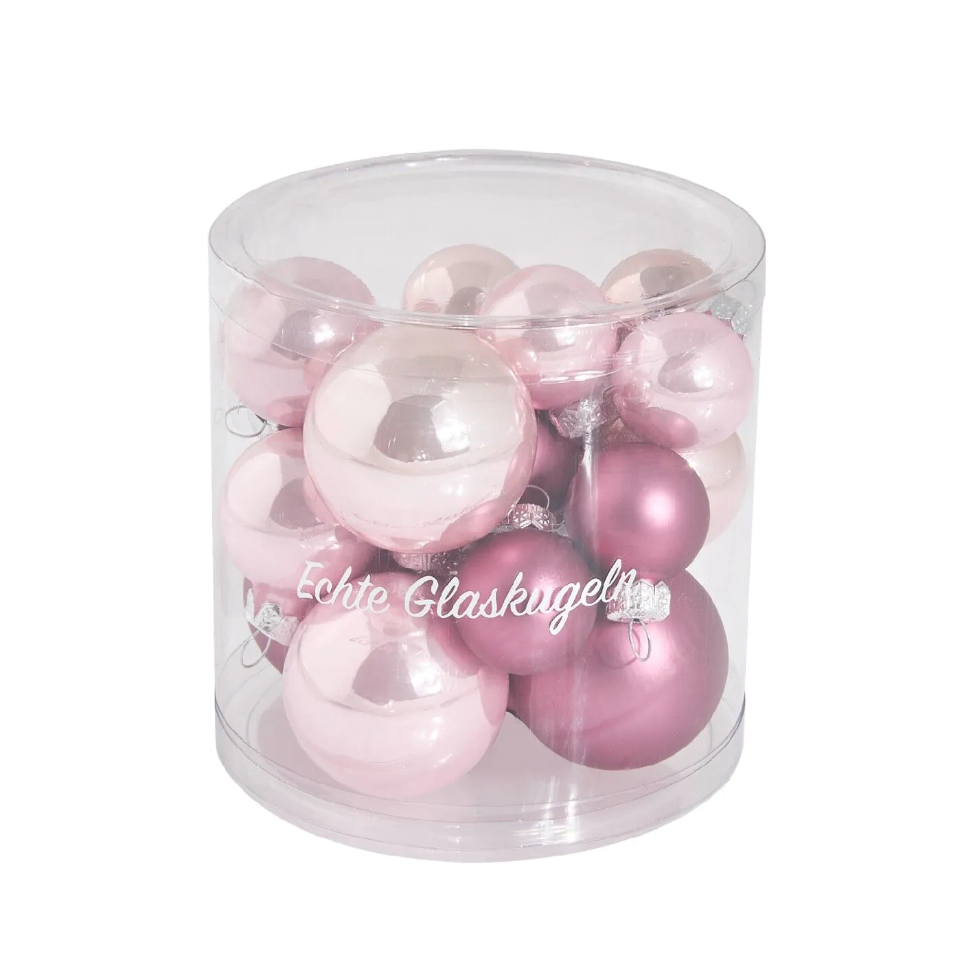 17er Weihnachtskugel Set Glaskugeln Mix, rosa