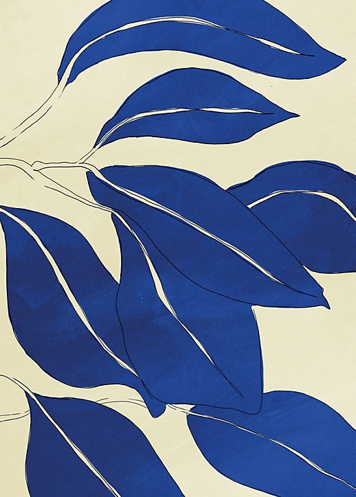 Toile feuilles bleues bleu Dada Art l.50 x H.70 cm