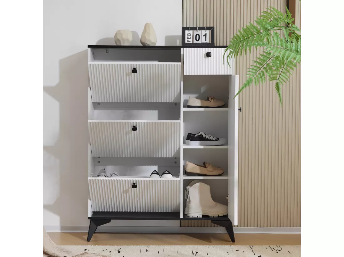 Armoire à chaussures étroite et élégante, blanc,d90cm×h121cm