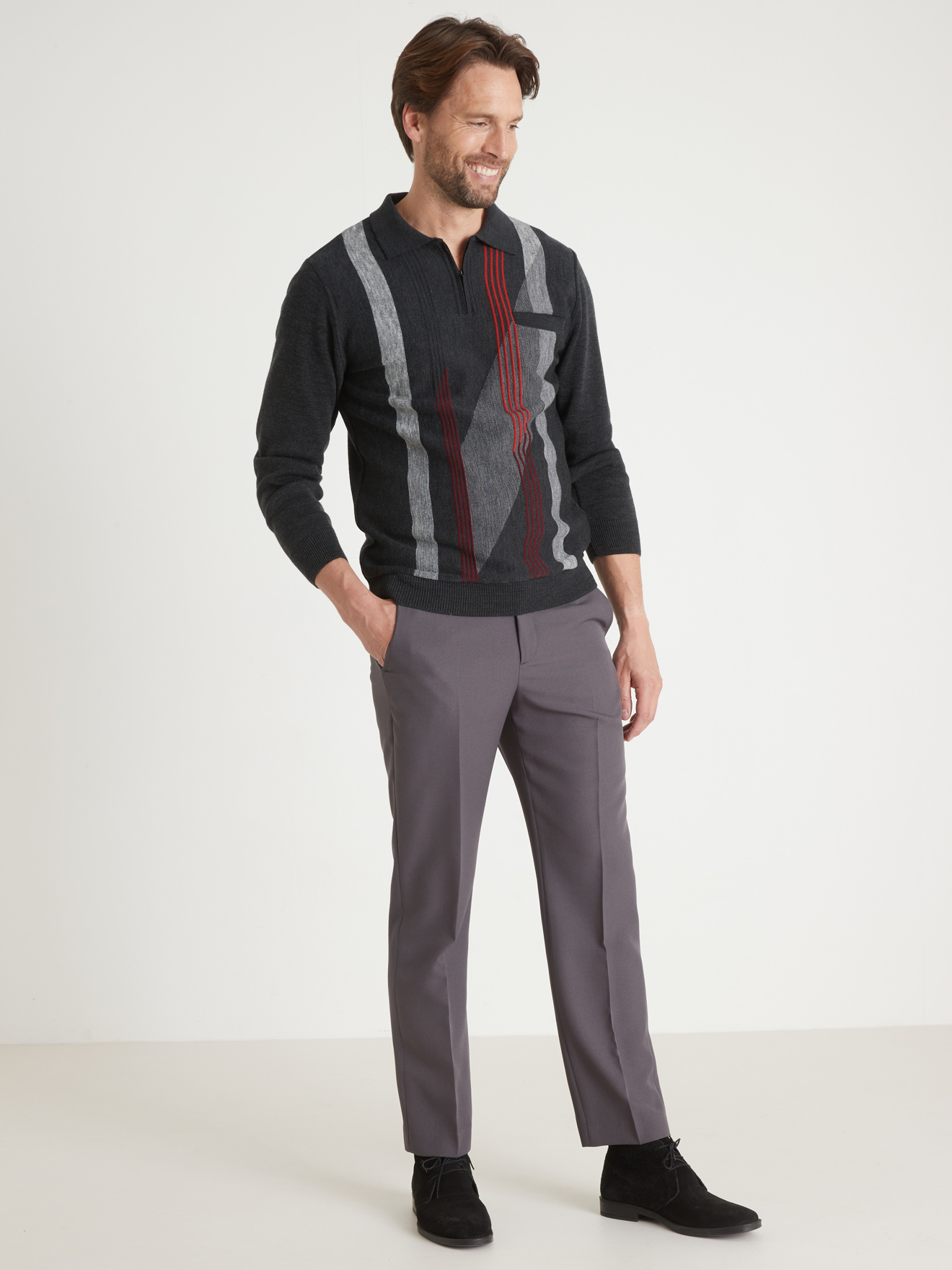 Pull col polo zippé 30% laine