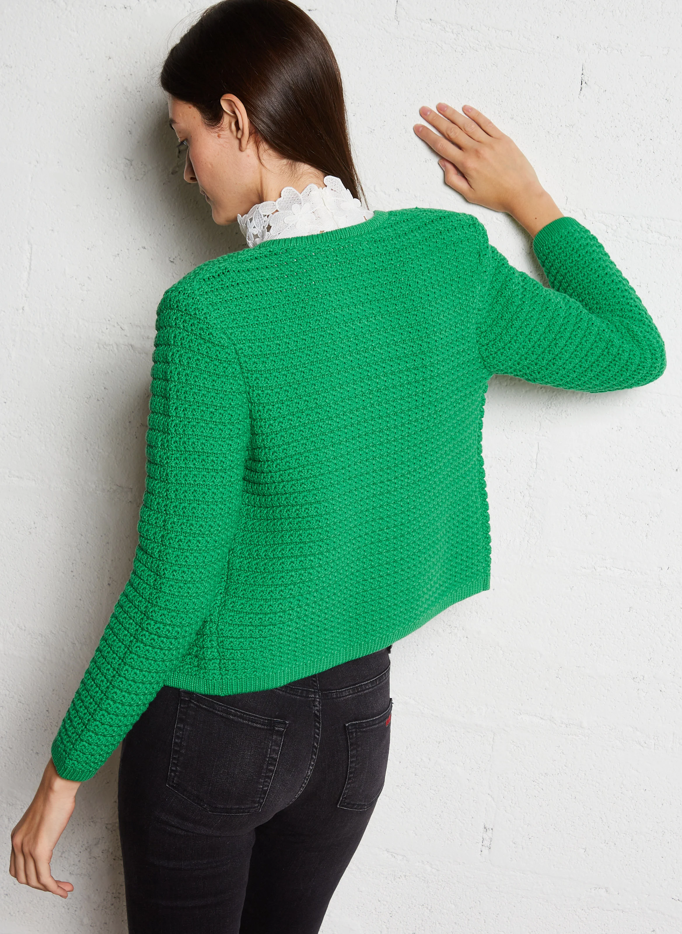 GASPARD - Gilet droit col rond en coton mélangé | Vert