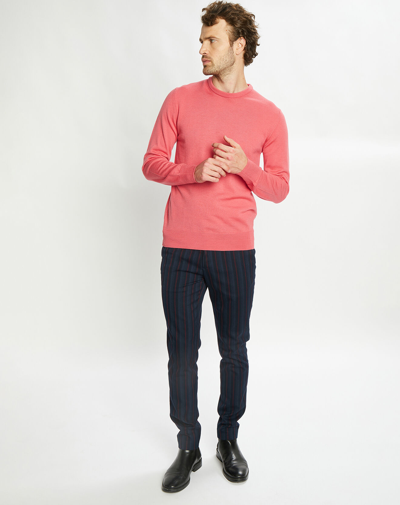 Scotch & Soda Pull 100% Laine col rond rose foncé