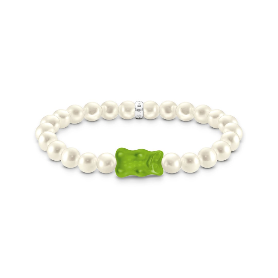 Thomas Sabo x HARIBO Perlenarmband mit grünem Goldbären Silber