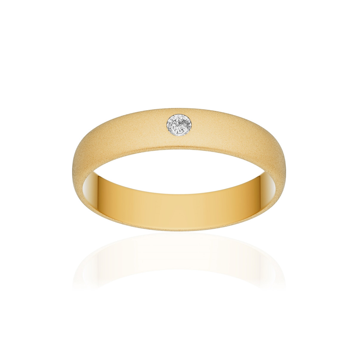 Alliance or 750 jaune sablé demi-jonc 4mm diamant brillant
