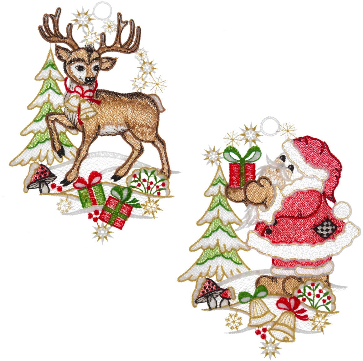 W. Reuter & Sohn - Plauener Spitze® Fensterbild »Weihnachtsmann und Hirsch« Made in Germany