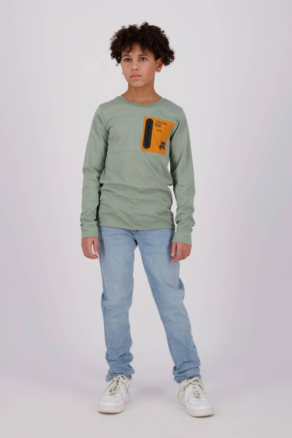Raizzed longsleeve Albury met printopdruk zachtgroen/oranje