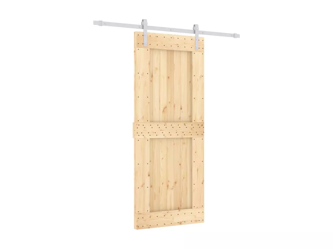Porte coulissante et kit de quincaillerie 85x210 cm pin massif