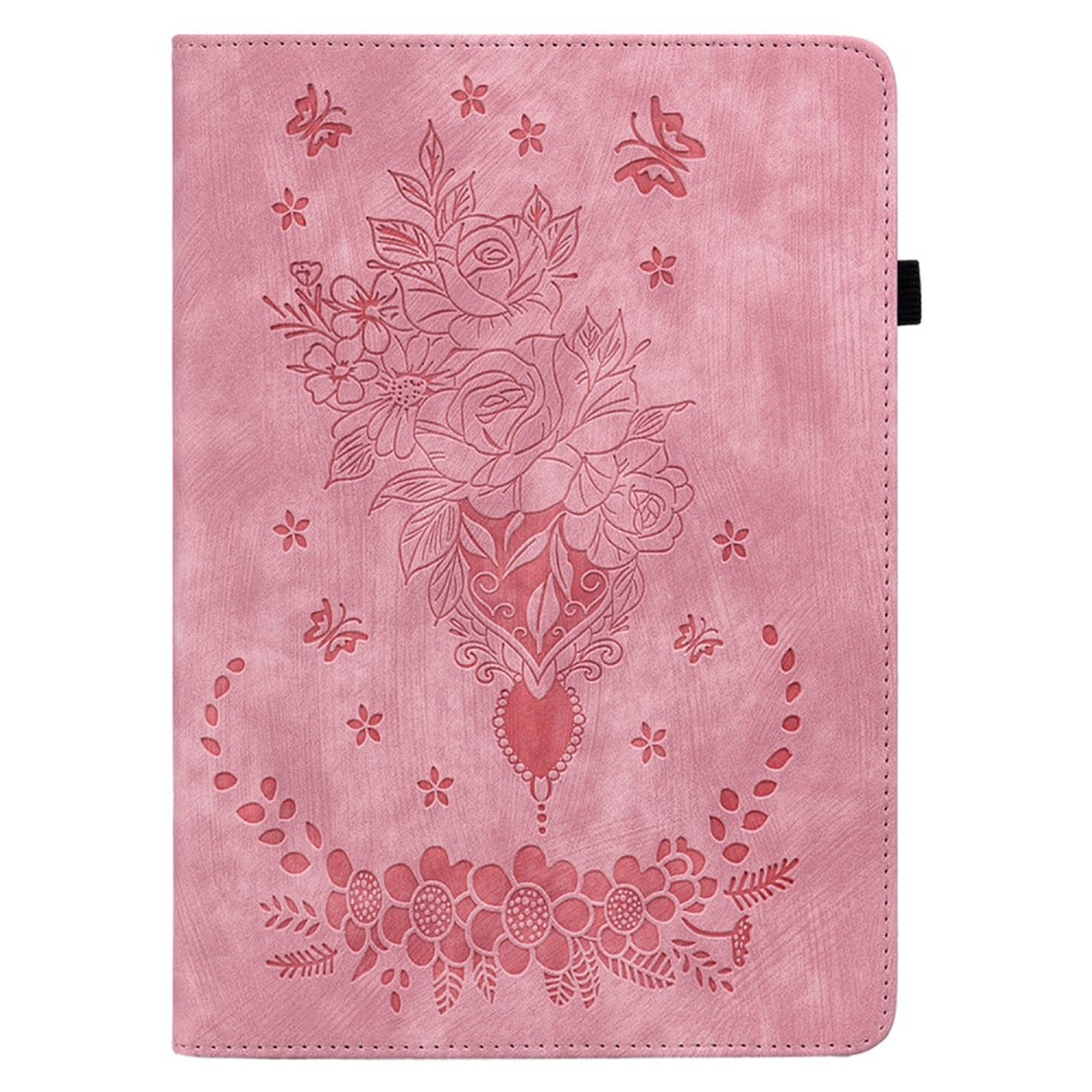 Samsung Galaxy Tab A11 / A9 Leder Tasche Flip Cover Rosen & Schmetterling Imprint - Rosa
