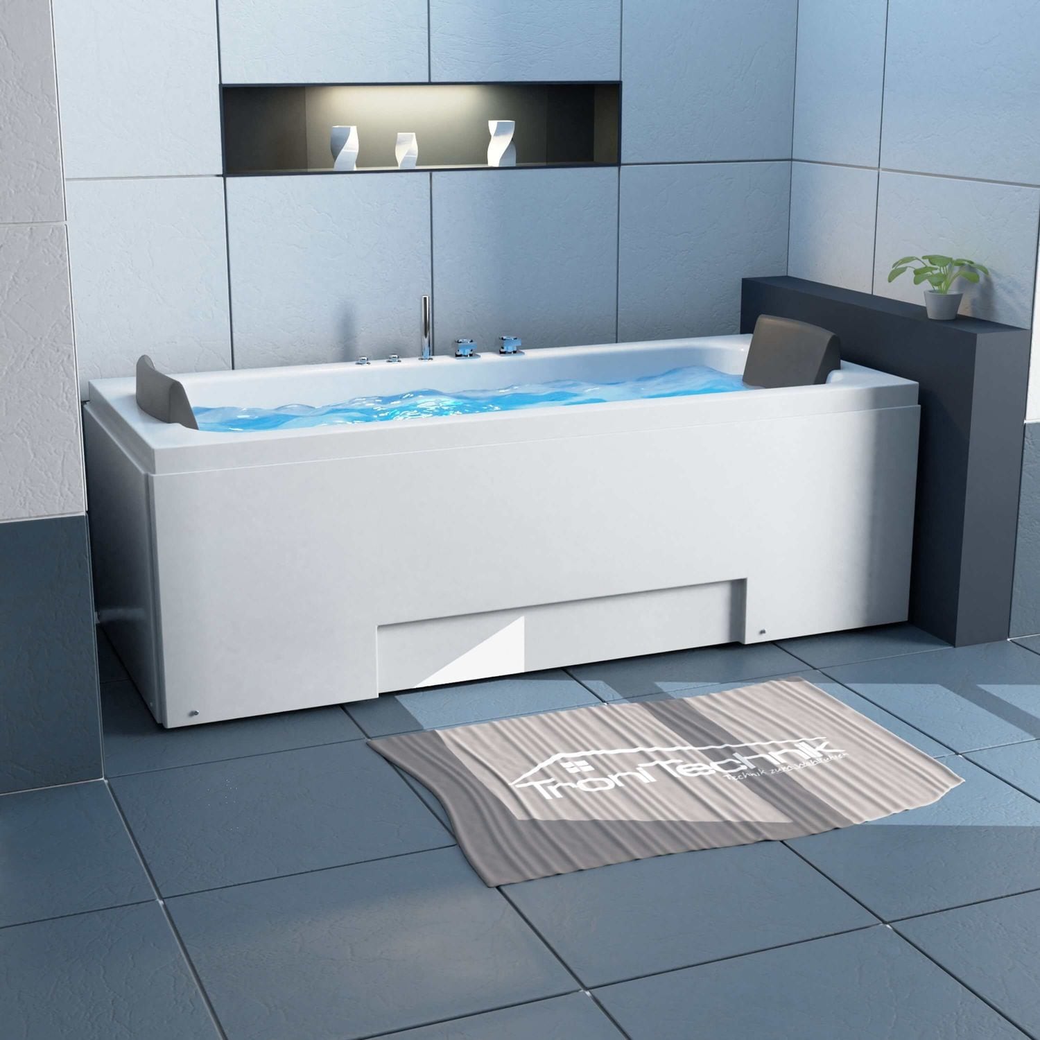 TroniTechnik® Whirlpool Badewanne IOS 170cm x 75cm inkl. Spülfunktion, Hydromassage und Farblichtherapie, Sanitäracryl