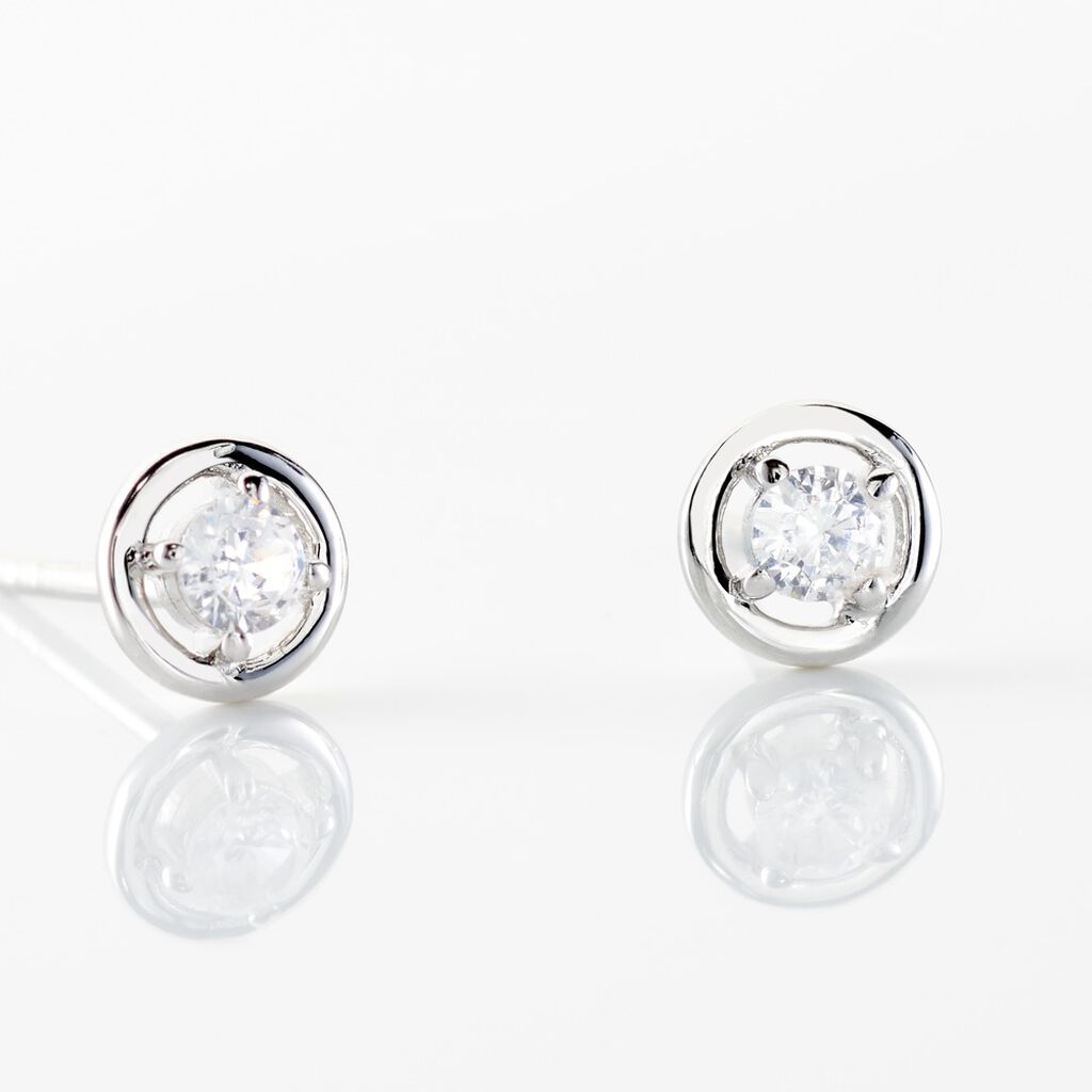 Boucles D'oreilles Puces Argent Blanc Laureto Oxydes De Zirconium