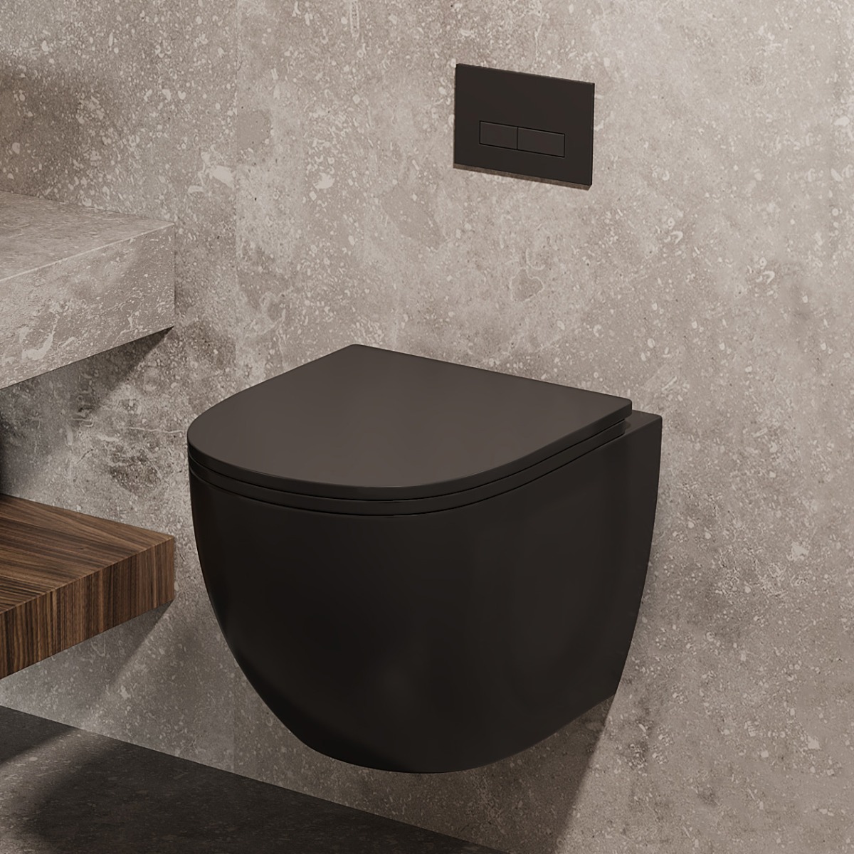Sanigoods Andes toiletset met Saniclear Itsie randloos toilet zwart mat