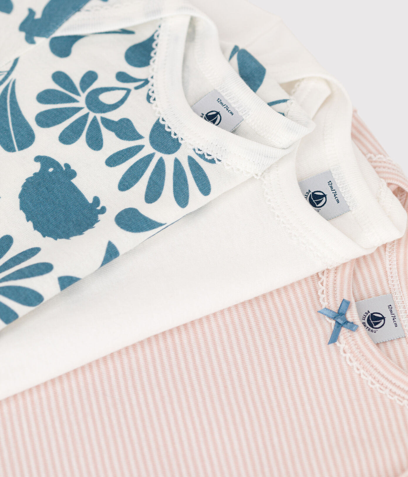 Lot de 3 bodies manches longues fleur bébé en coton